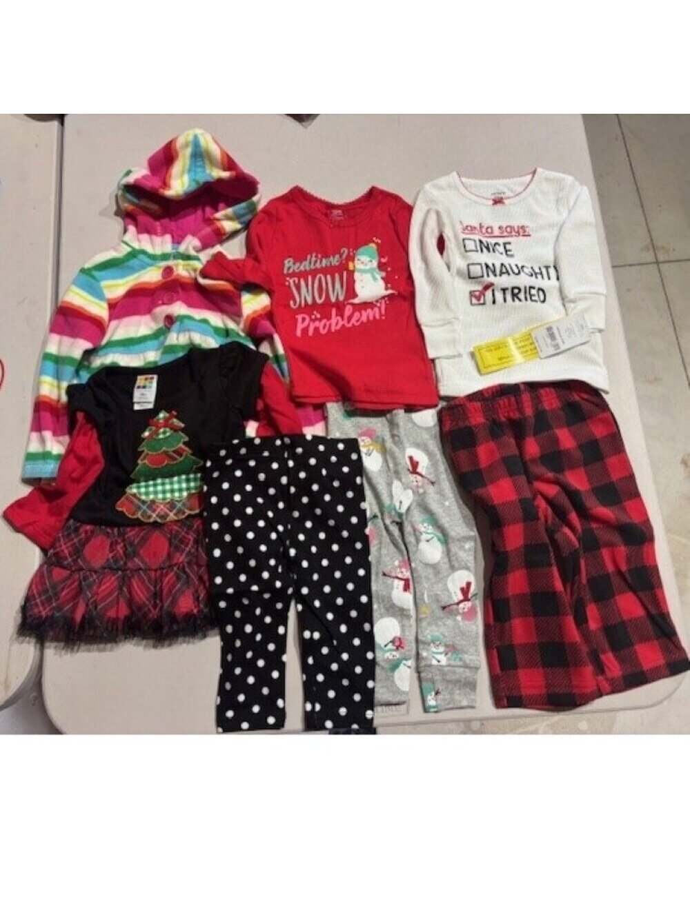 Carters Christmas Pajamas, Cardigan & Outfit Girls 12 mths Tops & Pants 7 Pc